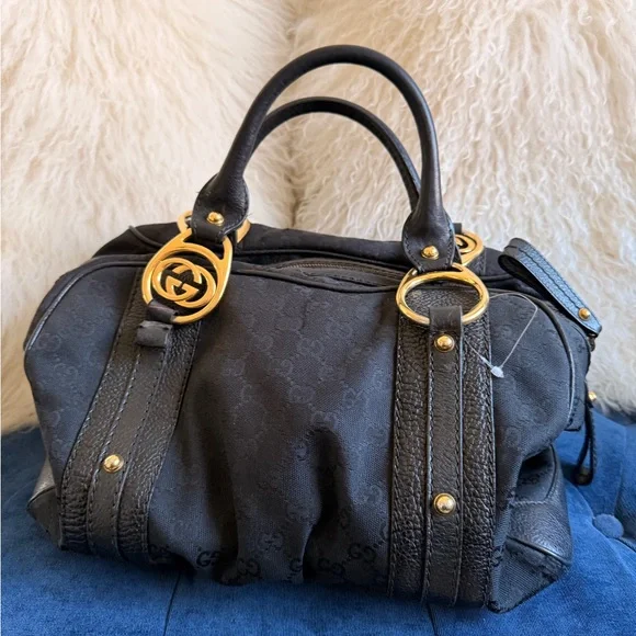 Gucci Black GG Canvas Interlocking Boston Bag - Picture 3 of 7